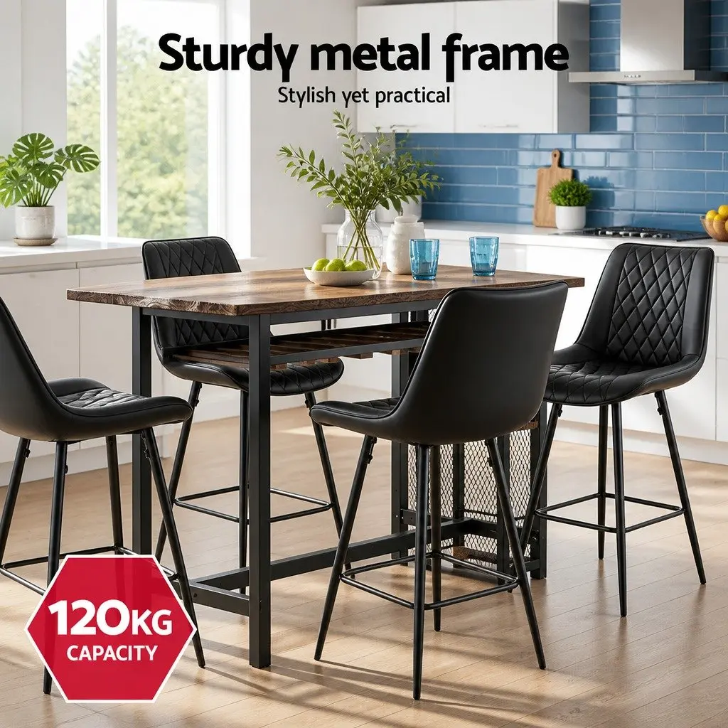 Bar Stools Set of 2 Kitchen Counter Dining Chairs Diamond Design Black PU