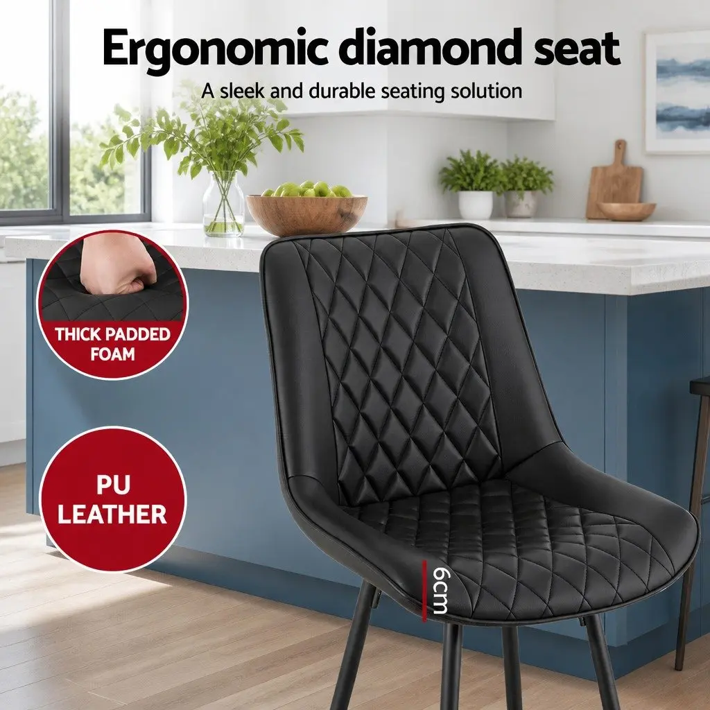 Bar Stools Set of 2 Kitchen Counter Dining Chairs Diamond Design Black PU