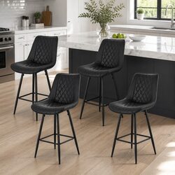 Bar Stools Set of 4 Kitchen Dining Chair Counter Height Diamond Black PU Leather