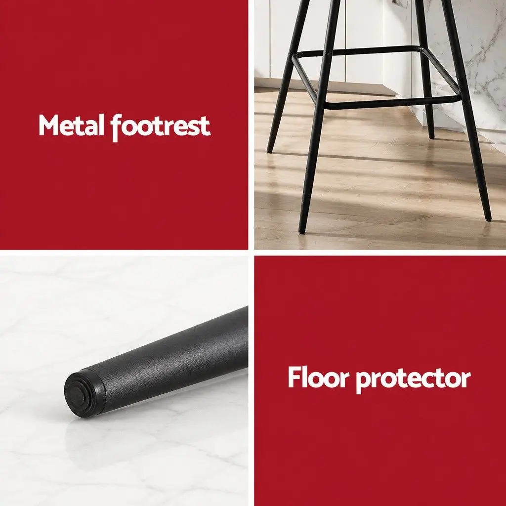 Bar Stools PU Leather Counter Height Black Set of 4 Metal Construction Diamond Pattern