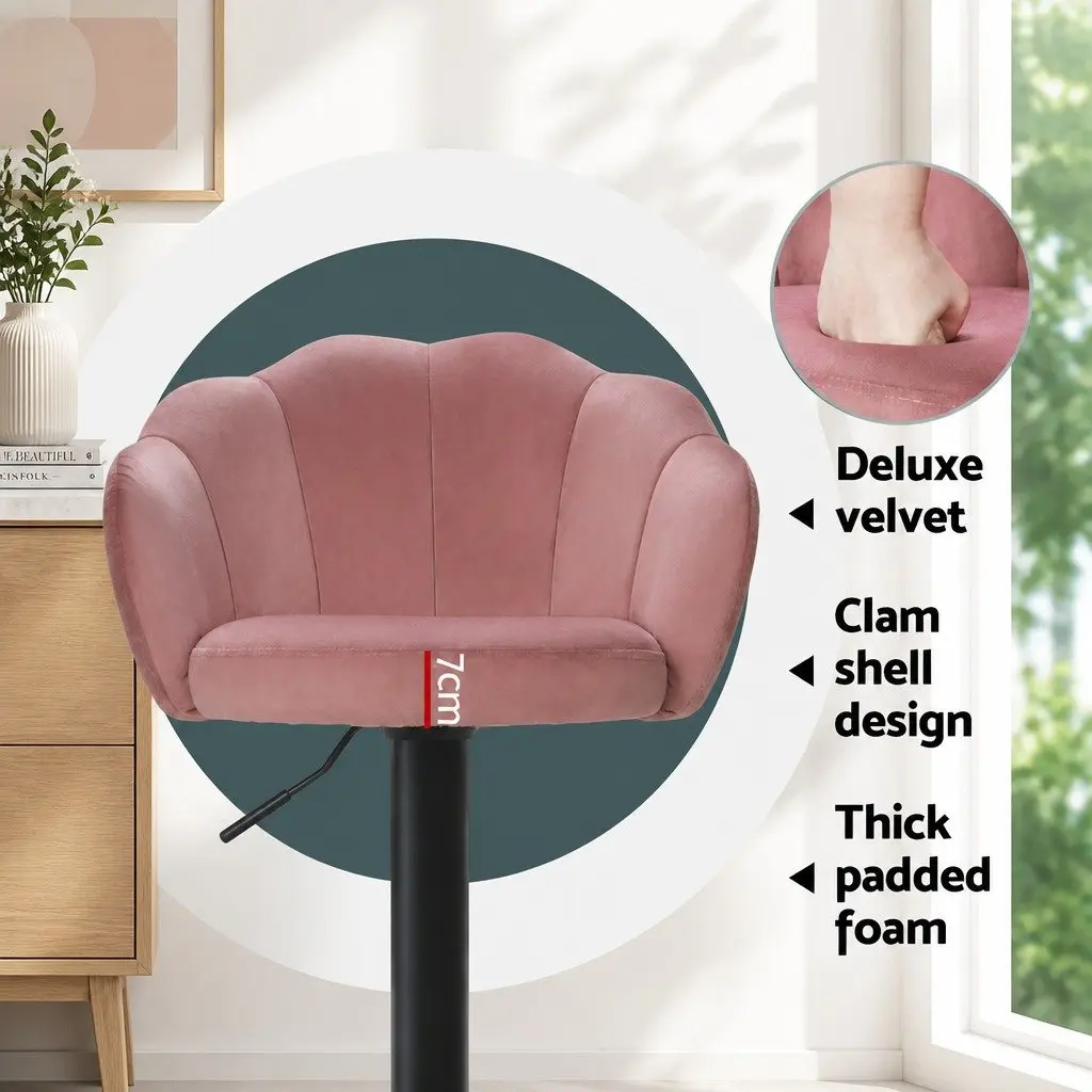 Bar Stools Velvet Adjustable Height Pink 4 Pack Swivel Kitchen Counter Seating