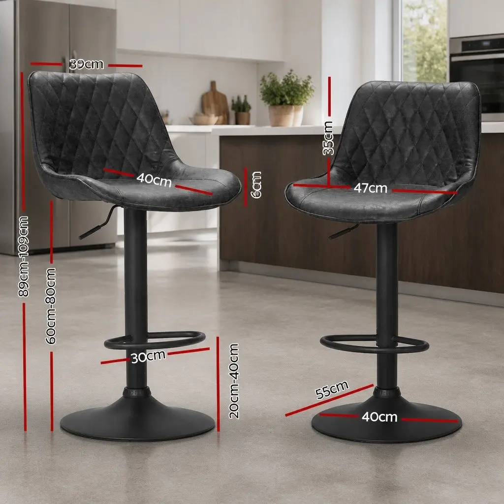 Bar Stools Adjustable Height PU Leather Seat Black 2 Piece