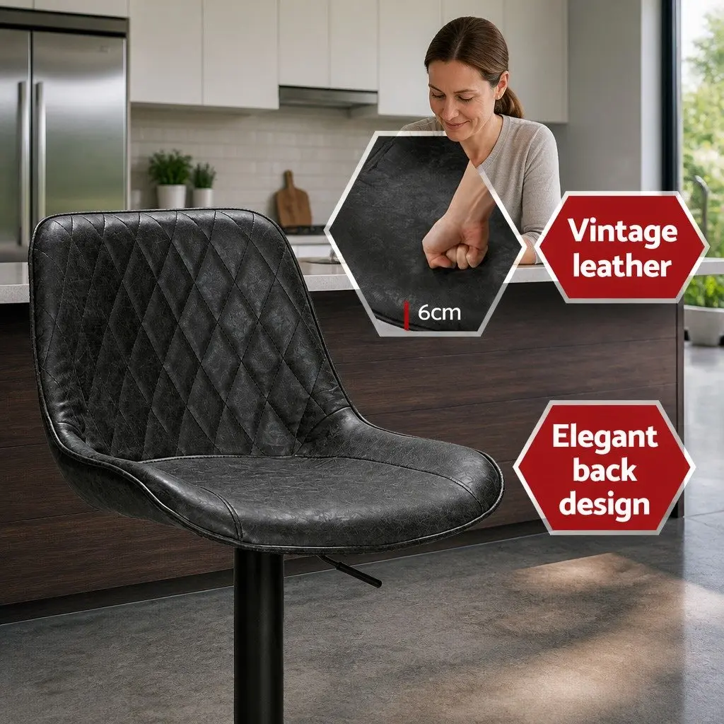 Bar Stools Adjustable Height PU Leather Seat Black 2 Piece