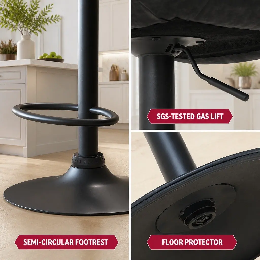 Bar Stools Vintage Leather Adjustable Height Swivel Black Set of 4