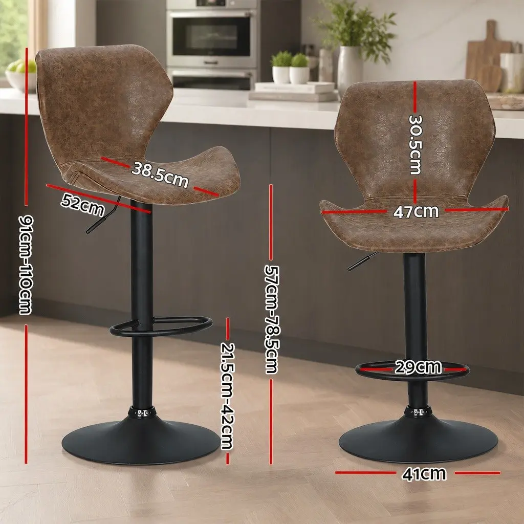 Bar Stools Kitchen Counter Swivel Gas Lift Vintage Brown Chairs x2 Adjustable