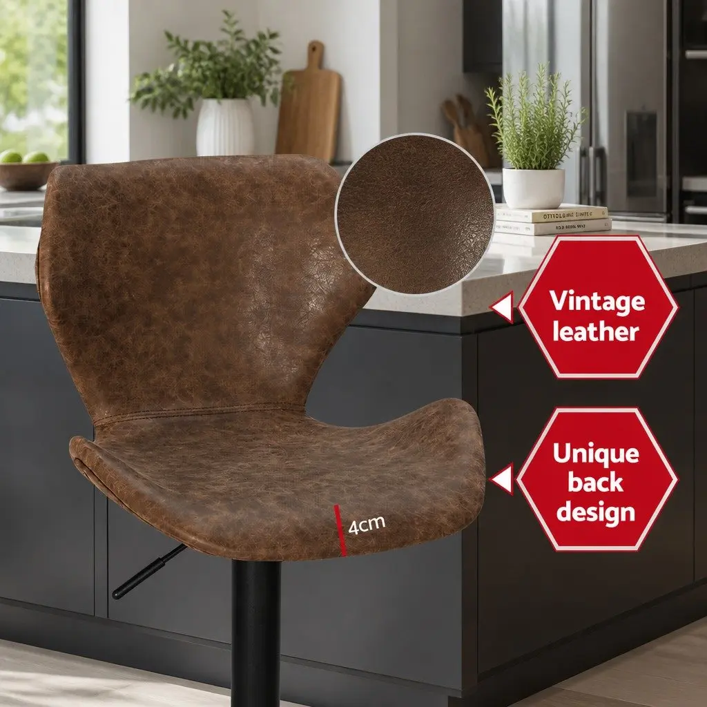 Bar Stools Kitchen Counter Swivel Gas Lift Vintage Brown Chairs x2 Adjustable