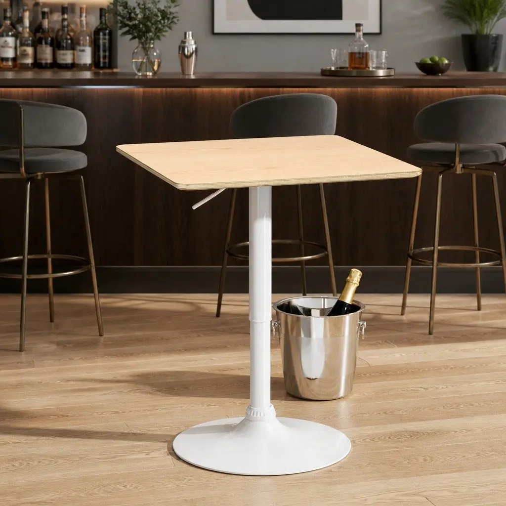 Bar Table Adjustable Height Gas Lift 60CM Square Pine