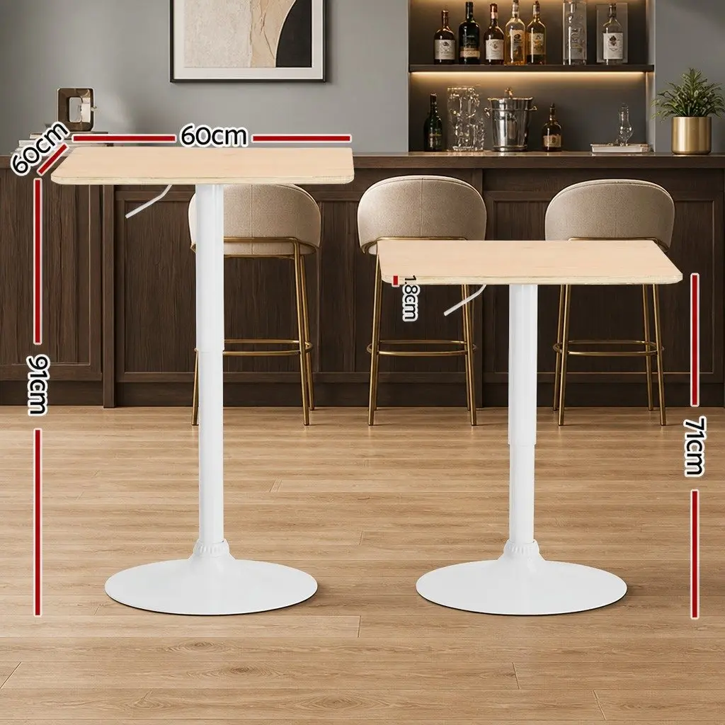 Bar Table Adjustable Height Gas Lift 60CM Square Pine