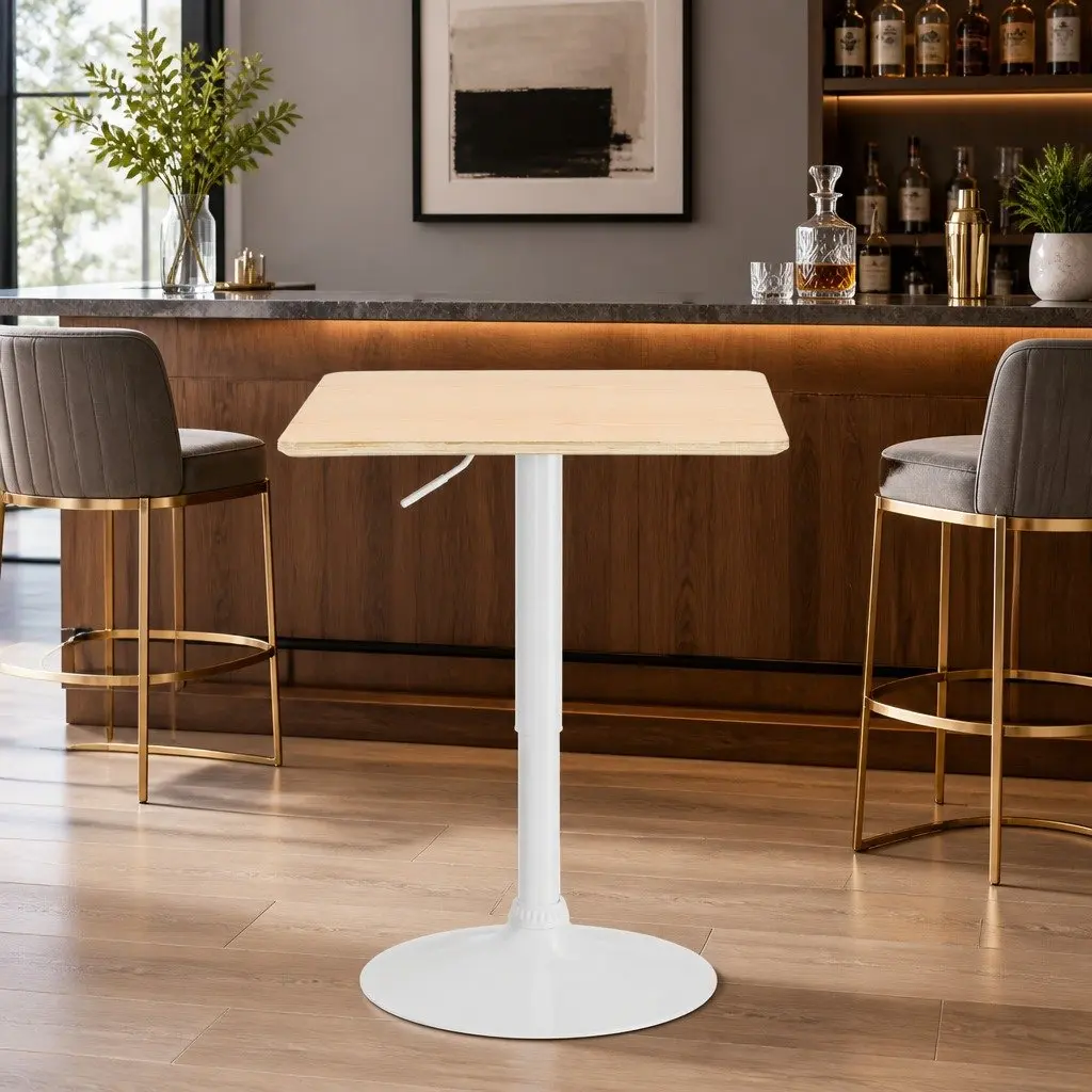 Bar Table Adjustable Height Gas Lift 60CM Square Pine