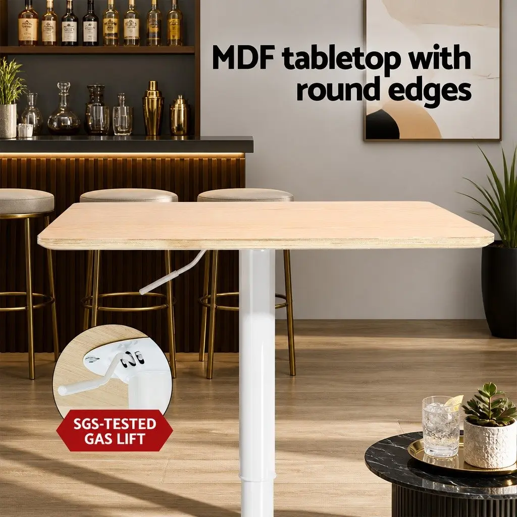 Bar Table Adjustable Height Gas Lift 60CM Square Pine