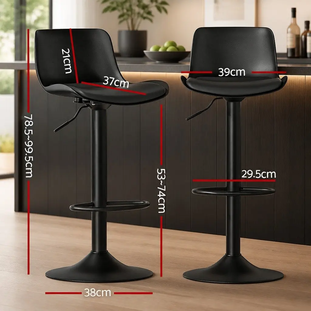 Bar Stools Padded Seat Gas Lift Swivel Chair Black 38cm W x 39cm D x 99.5cm H