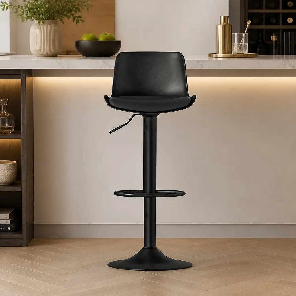 Bar Stools Padded Seat Gas Lift Swivel Chair Black 38cm W x 39cm D x 99.5cm H