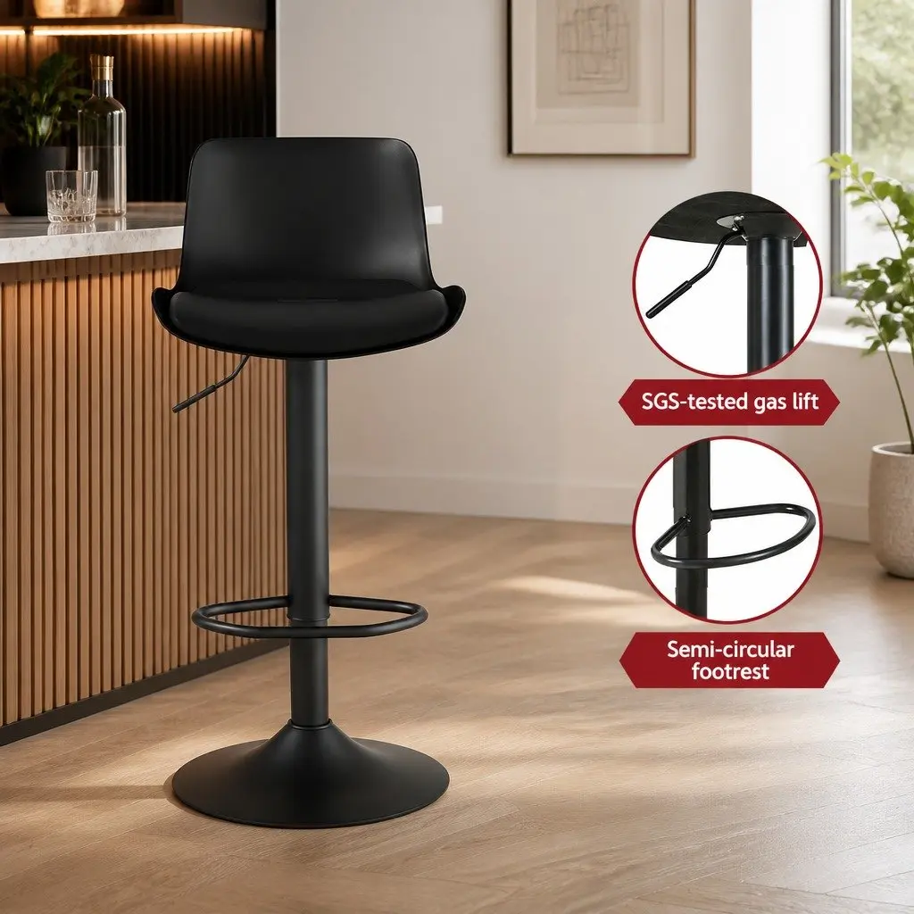 Bar Stools Padded Seat Gas Lift Swivel Chair Black 38cm W x 39cm D x 99.5cm H
