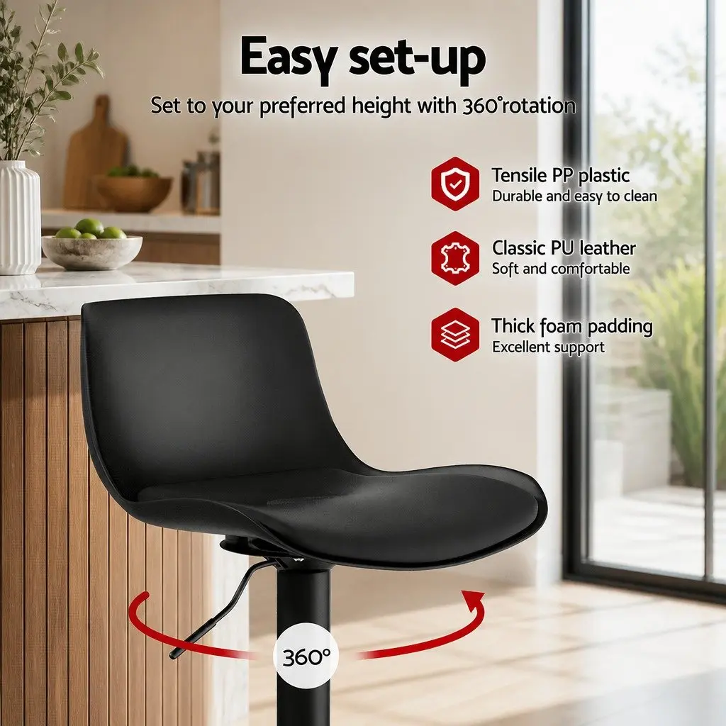 Bar Stools Padded Seat Gas Lift Swivel Chair Black 38cm W x 39cm D x 99.5cm H