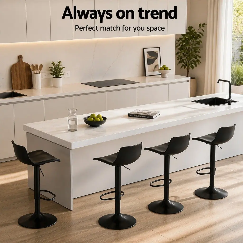 Bar Stools Padded Seat Gas Lift Swivel Chair Black 38cm W x 39cm D x 99.5cm H