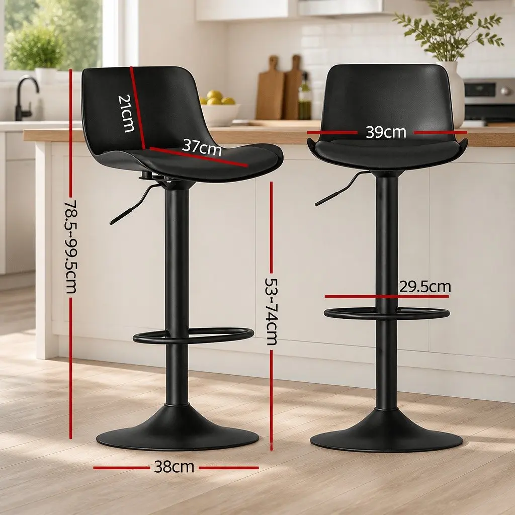 Black Bar Stools Gas Lift Swivel Padded Seat Set of 4 Adjustable Height Dining Chairs