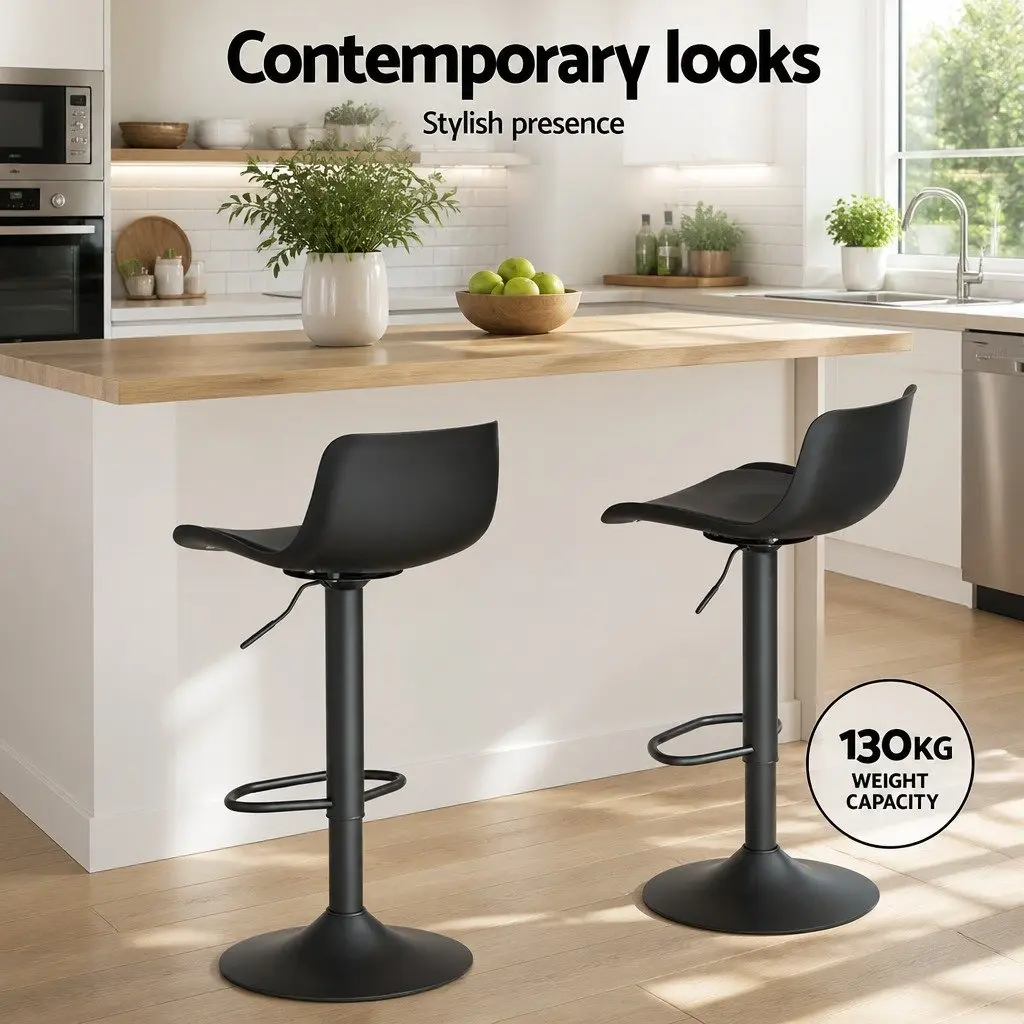 Black Bar Stools Gas Lift Swivel Padded Seat Set of 4 Adjustable Height Dining Chairs