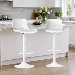 Versatile White Bar Stools with Adjustable Height for Any Room - Set of 2