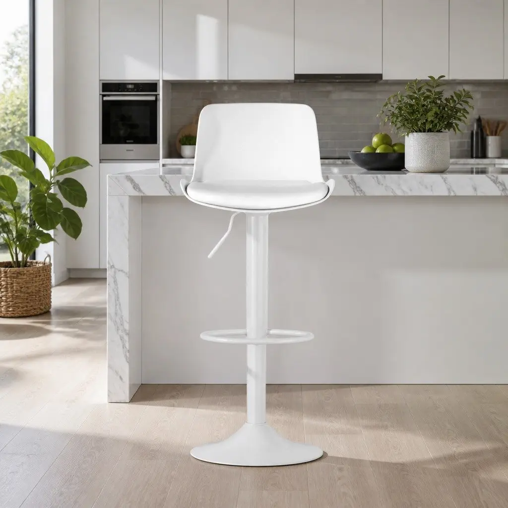 Bar Stools Kitchen Swivel Gas Lift Dining Chairs White Set of 2