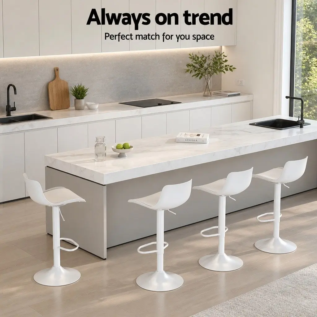 Bar Stools Kitchen Swivel Gas Lift Dining Chairs White Set of 2
