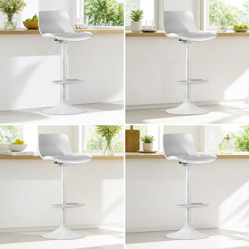 Bar Stools PU Leather Adjustable Height Swivel 4 Piece White