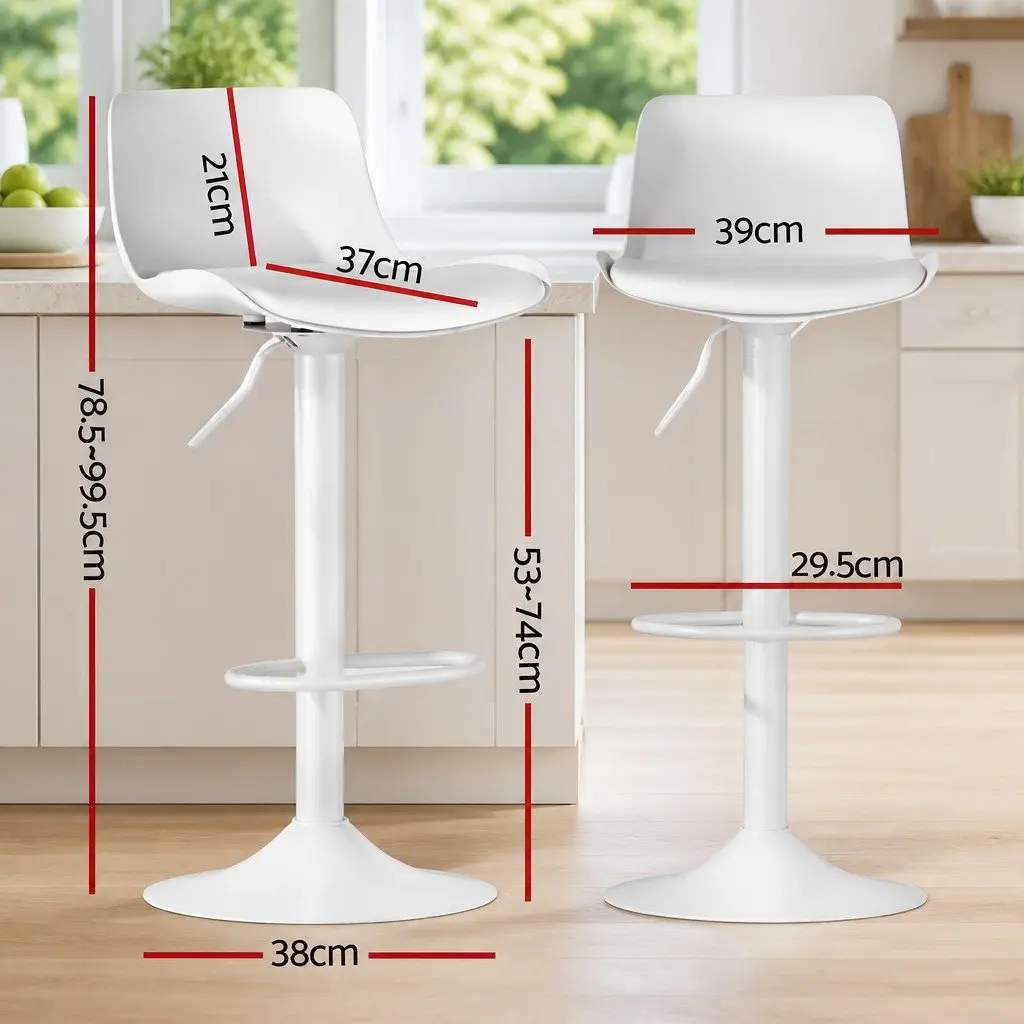 Bar Stools PU Leather Adjustable Height Swivel 4 Piece White