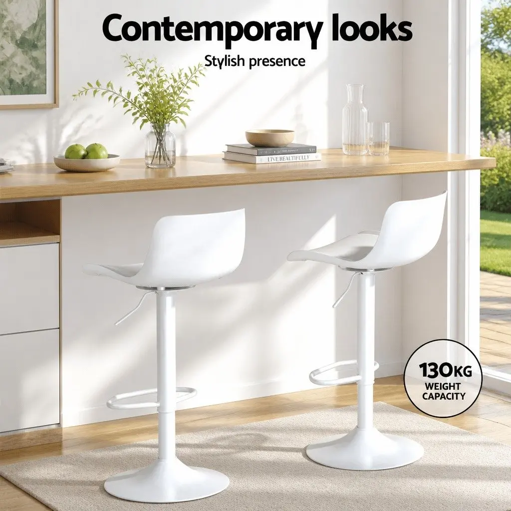 Bar Stools PU Leather Adjustable Height Swivel 4 Piece White