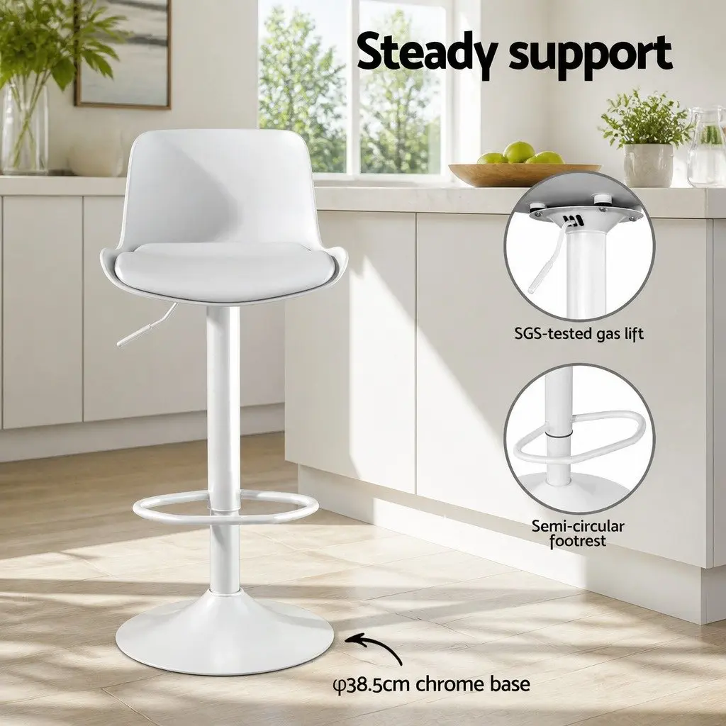 Bar Stools PU Leather Adjustable Height Swivel 4 Piece White