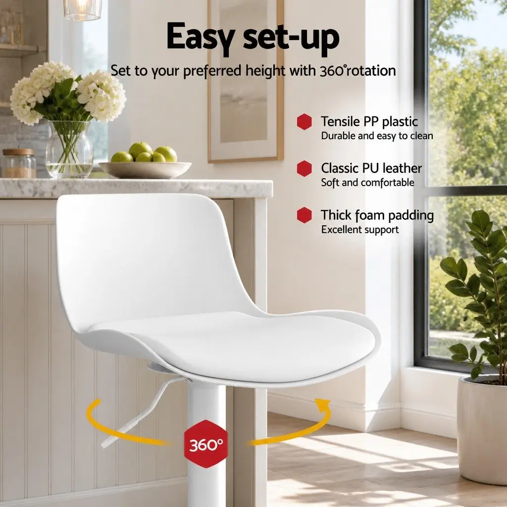 Bar Stools PU Leather Adjustable Height Swivel 4 Piece White