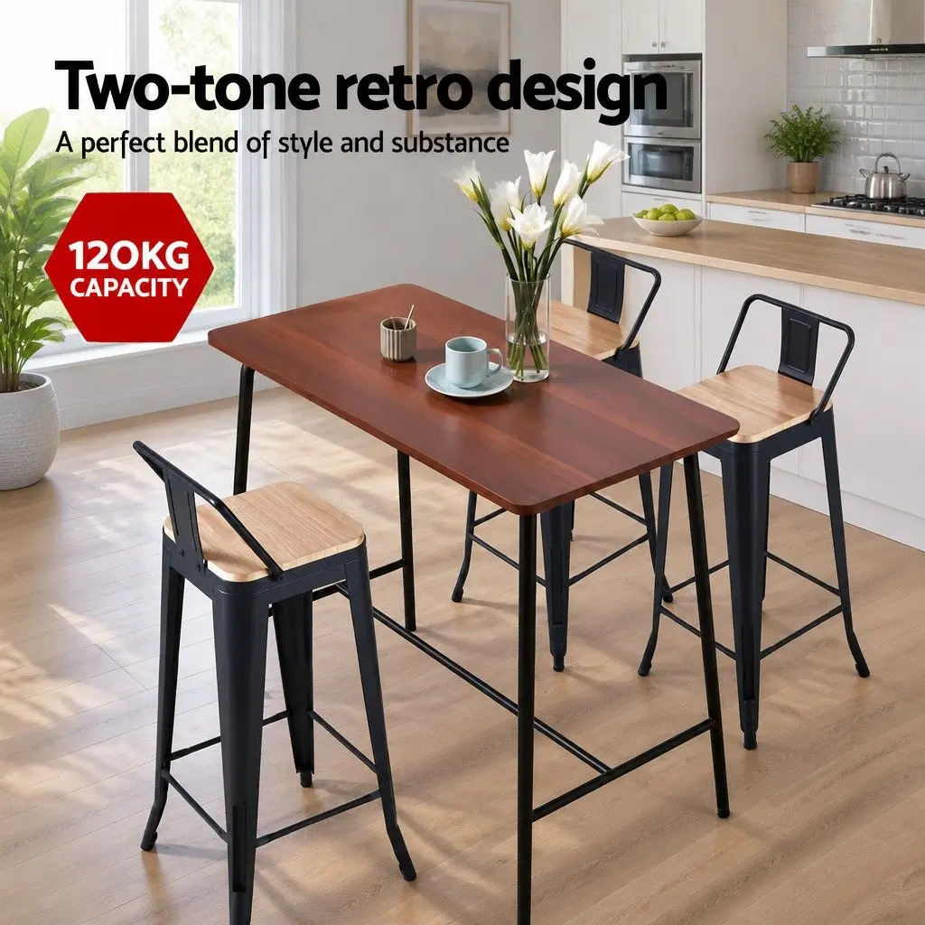 Bar Stools Metal Frame MDF Seat 77cm Height Black Pine Set of 4