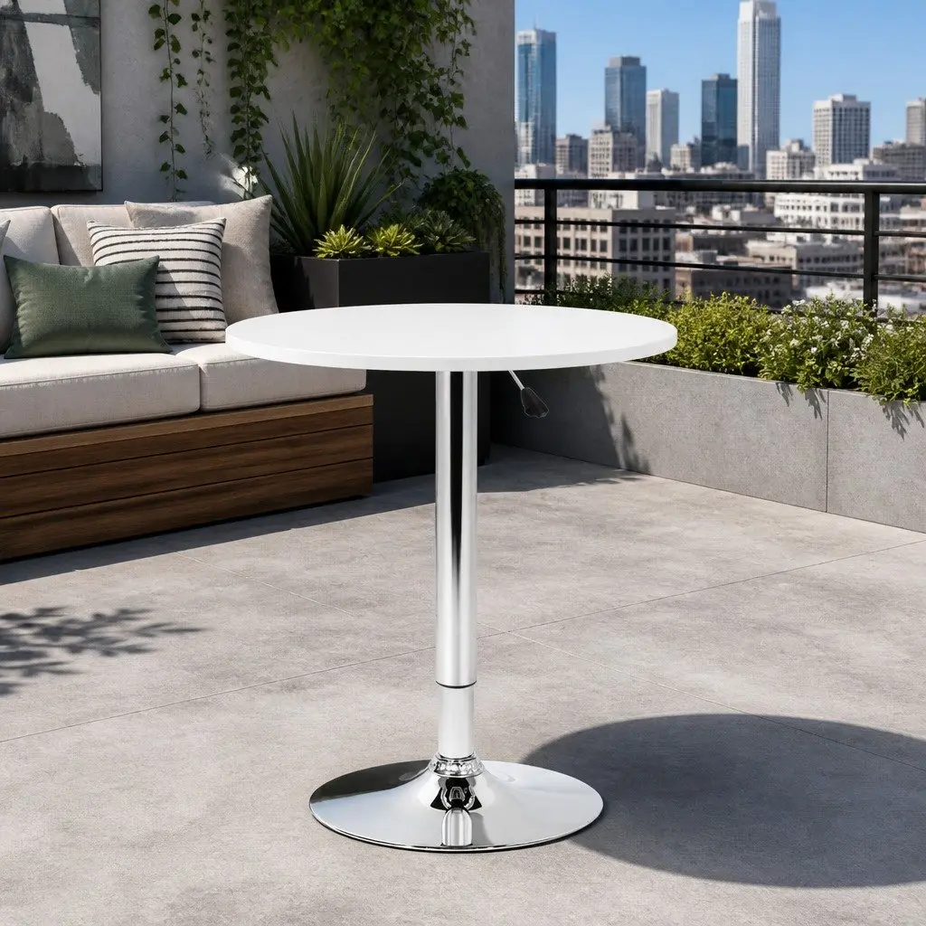 Round Bar Table Height Adjustable MDF Steel White 60cm