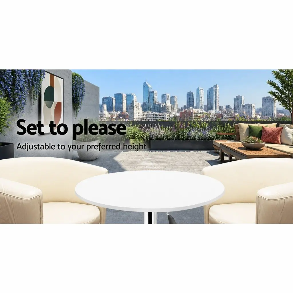 Round Bar Table Height Adjustable MDF Steel White 60cm
