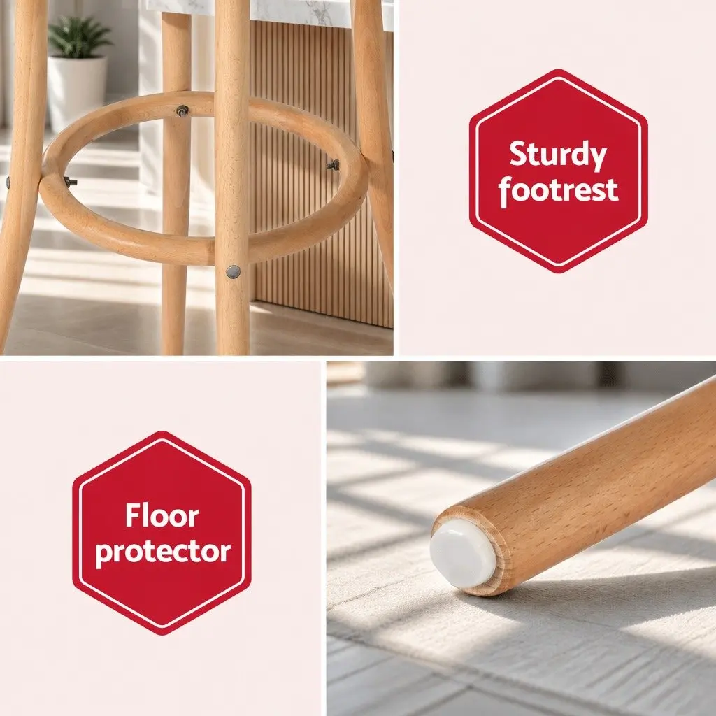Bar Stools Rattan Seat 65cm Beech Wood Frame Pine Set of 2 Kitchen Dining Room Furniture