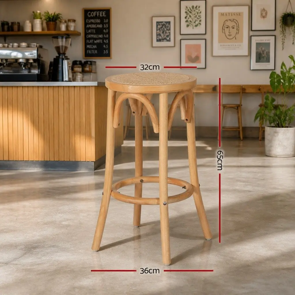 Bar Stools Rattan Seat Wooden Frame Kitchen Height Oak Set of 4