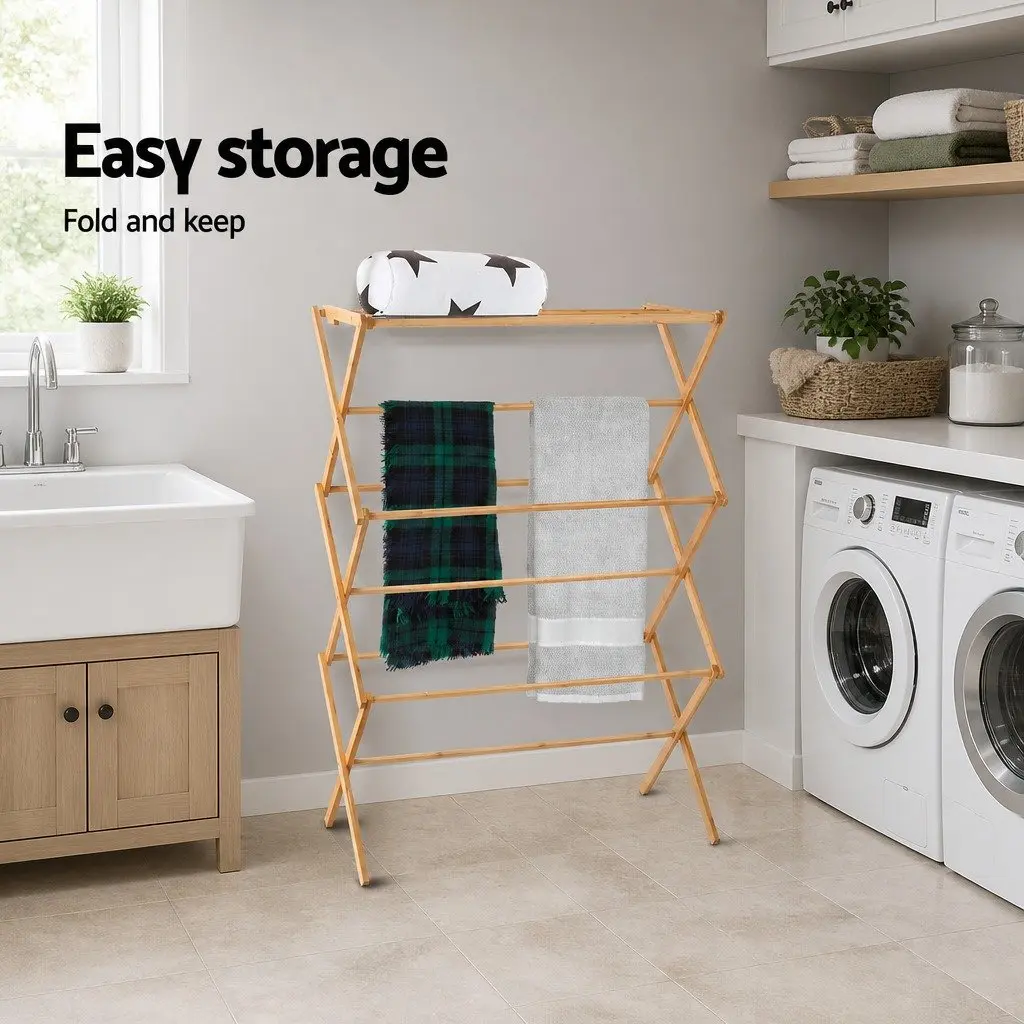 Foldable Bamboo Drying Rack Natural Finish with 11 Bars for Clothes Airer