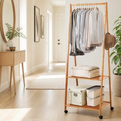 Clothes Rack Airer Coat Stand with Wheels Shelves Hooks 165x59cm Natural