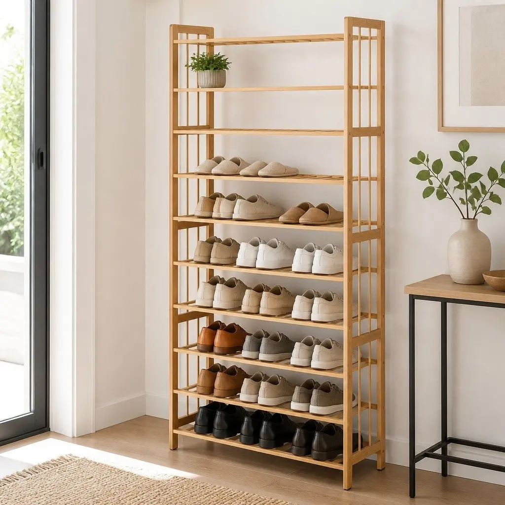 10-Tier Bamboo Shoe Rack for Home Use