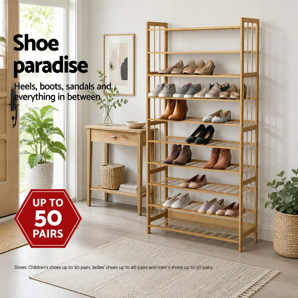 10 Tier Open Bamboo Shoe Rack Natural Storage Organizer for Footwear Display Cabinet