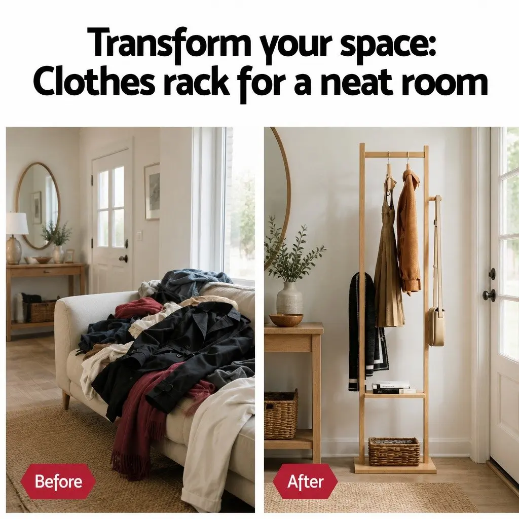 Clothes Rack Airer Coat Stand Bamboo with Hanging Rail Storage Shelf Side Hook