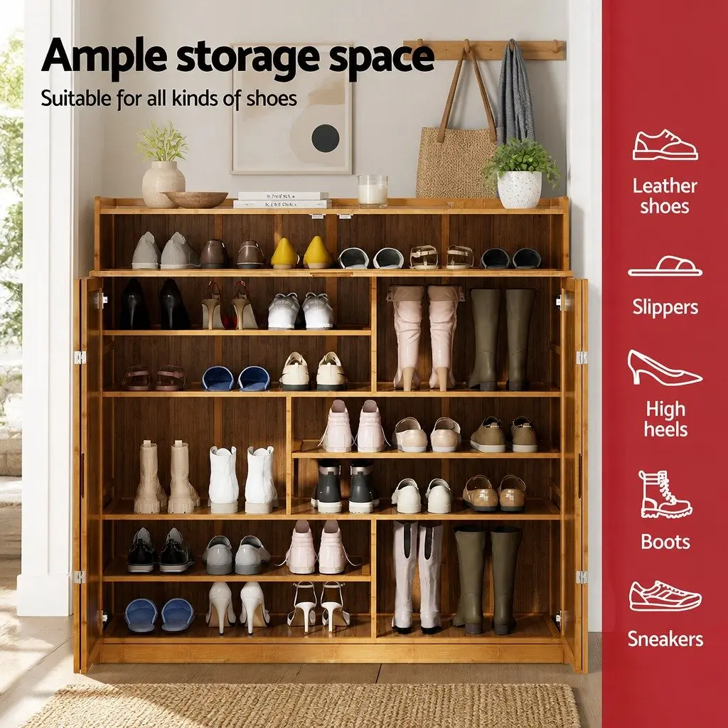 Shoe Rack Cabinet Bamboo Melamine 7 Shelves Natural 117 x 33 x 115 cm