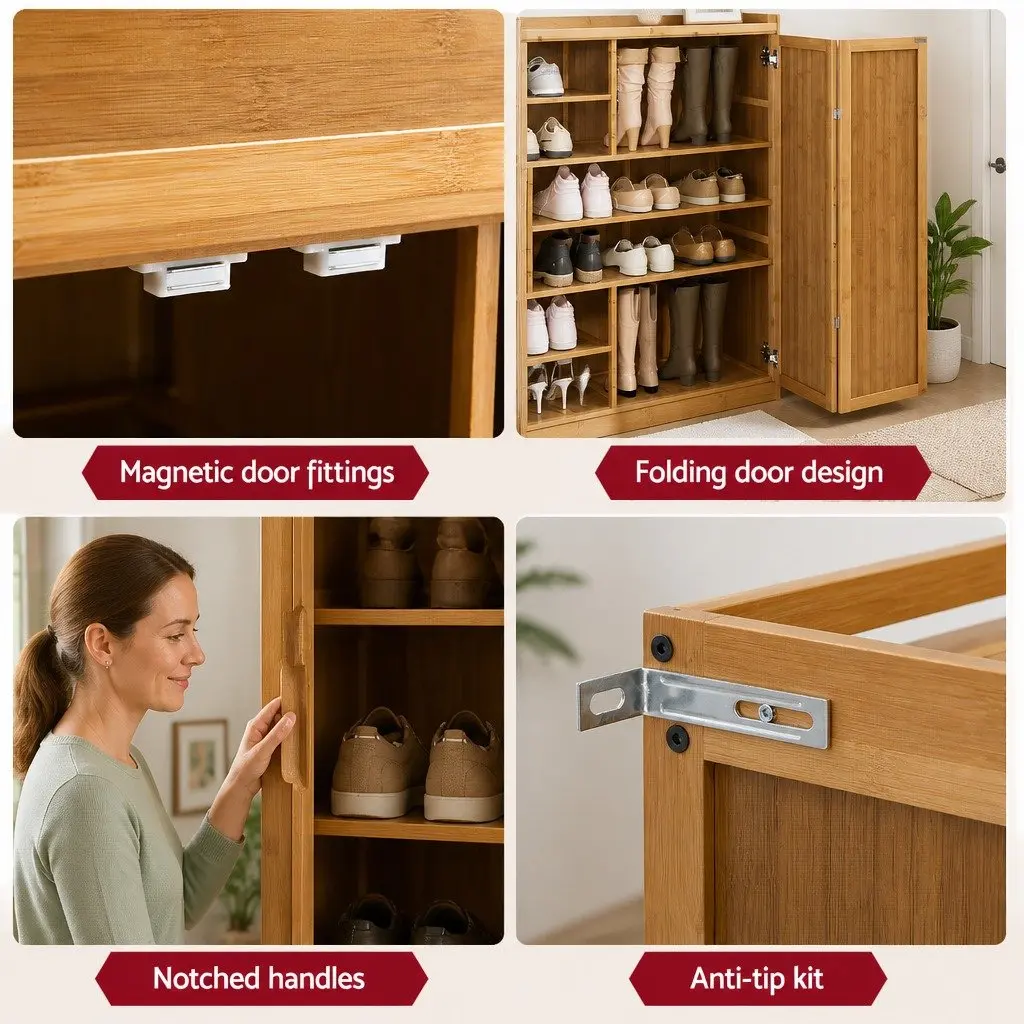 Shoe Rack Cabinet Bamboo Melamine 7 Shelves Natural 117 x 33 x 115 cm