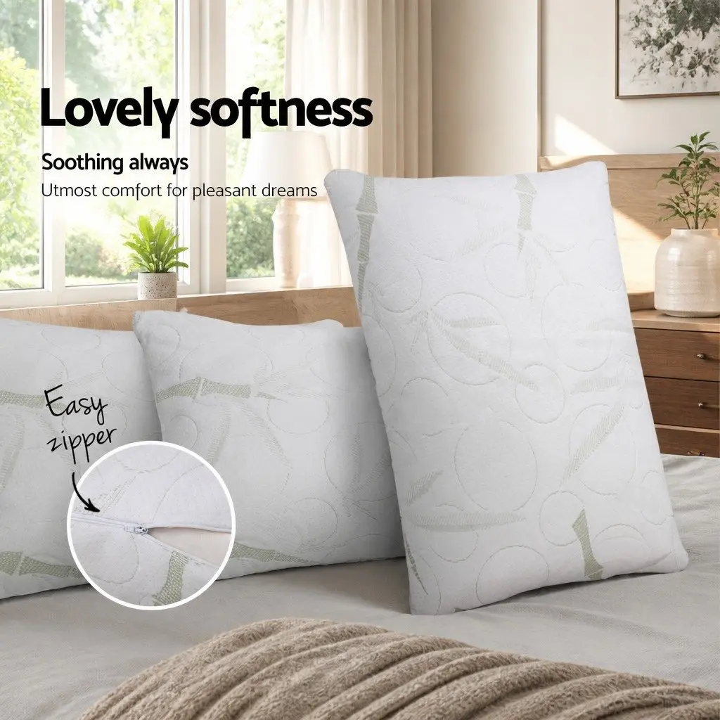 Memory Foam Pillow Bamboo Fabric Twin Pack 70x40cm White Shredded Foam