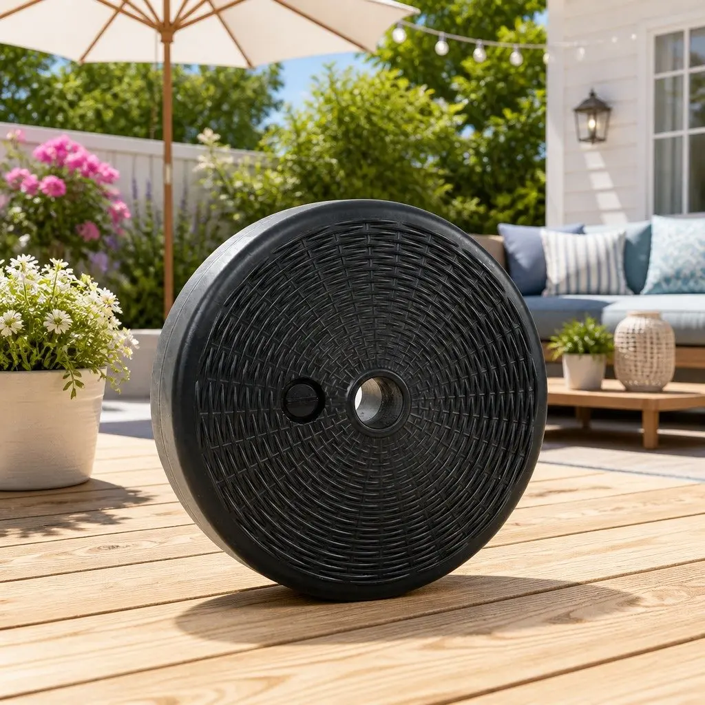 Umbrella Base Fillable Water Weight Round Stand 51cm Black