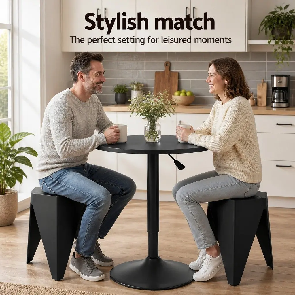 Bar Stools and Table Set 3-Piece Height Adjustable MDF Steel Black