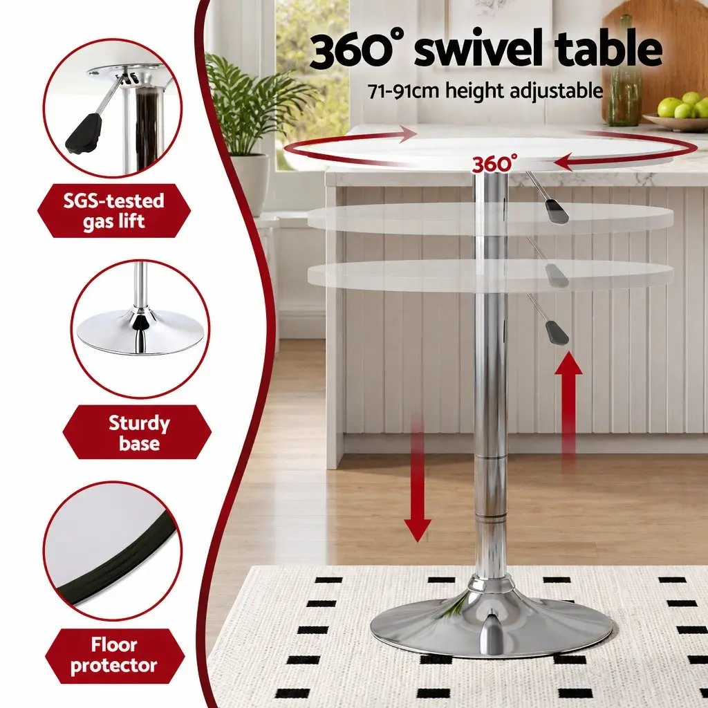 Bar Stools and Table Set 3 Piece MDF Steel White Height Adjustable Swivel Stackable