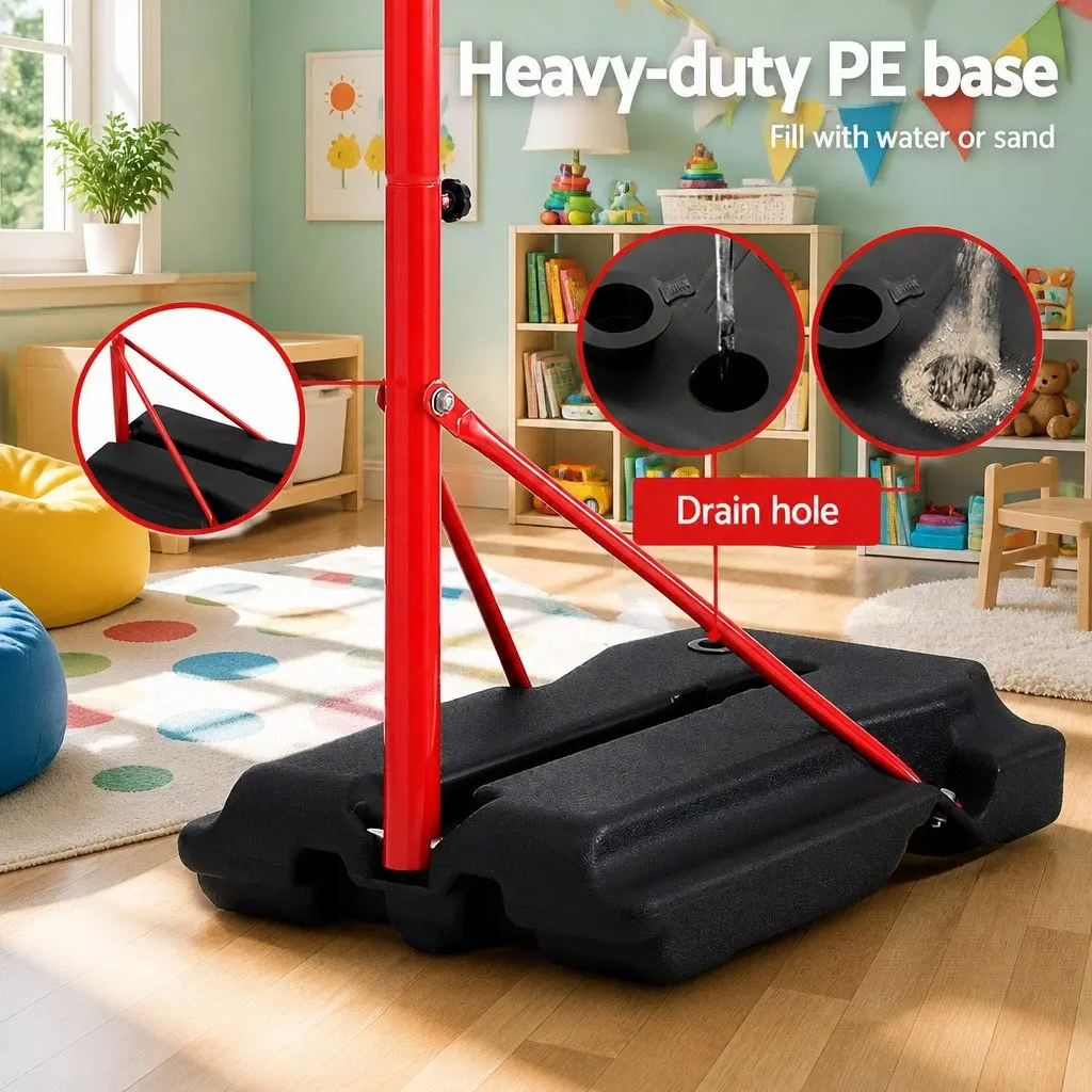 Kids Basketball Hoop Stand System Adjustable Steel Frame 1.15m to 1.6m HDPE Backboard