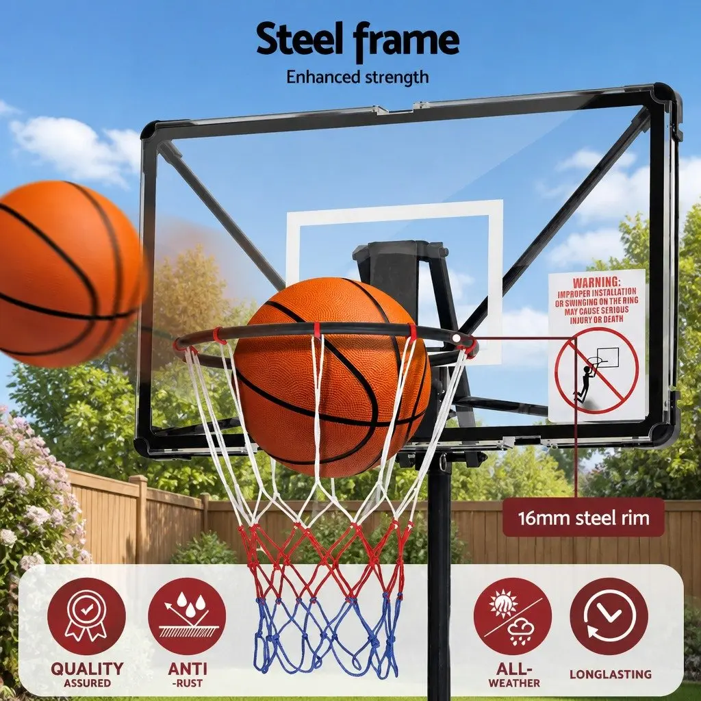 Portable Basketball Hoop System Adjustable Foldable Stand 0.94m to 2.07m Height