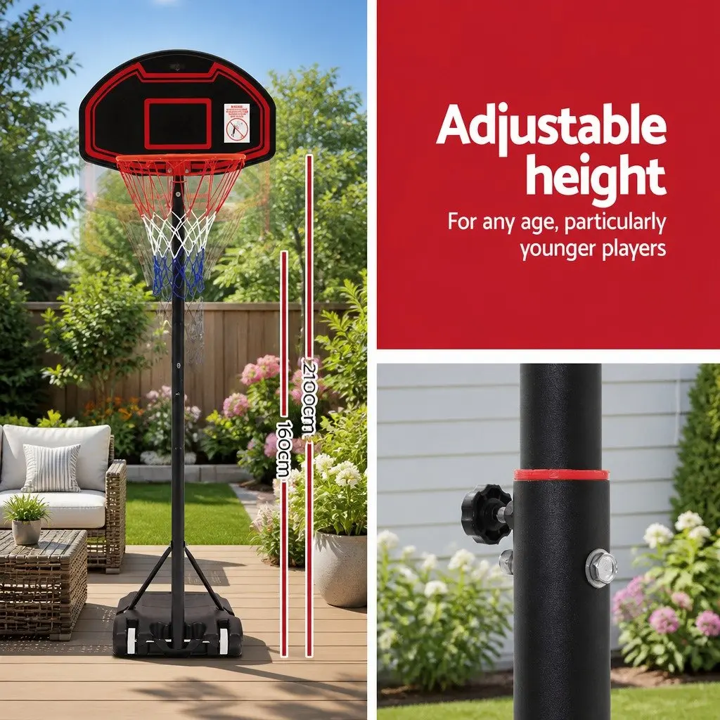 Basketball Hoop Stand System Adjustable 1.6M to 2.1M Portable Steel Black