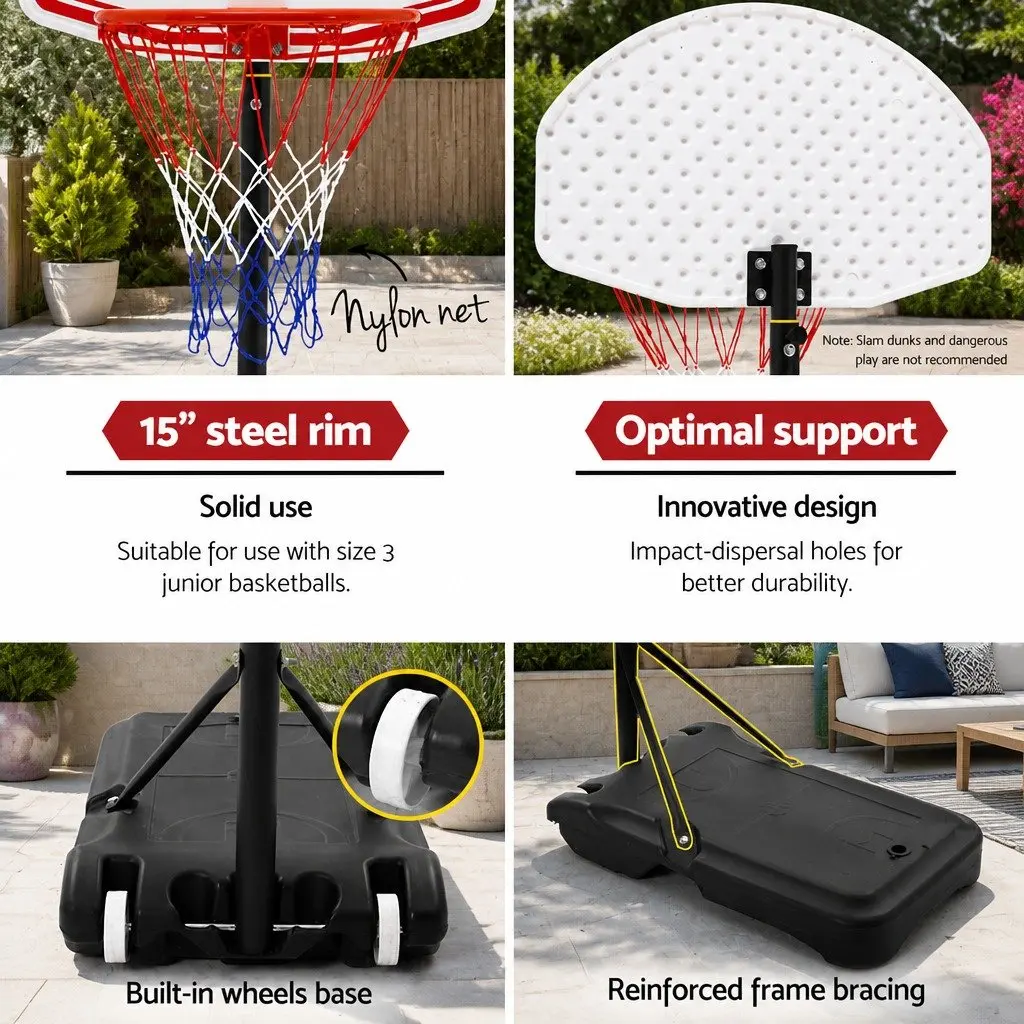 Basketball Hoop Stand System Adjustable Portable 1.6M to 2.1M White
