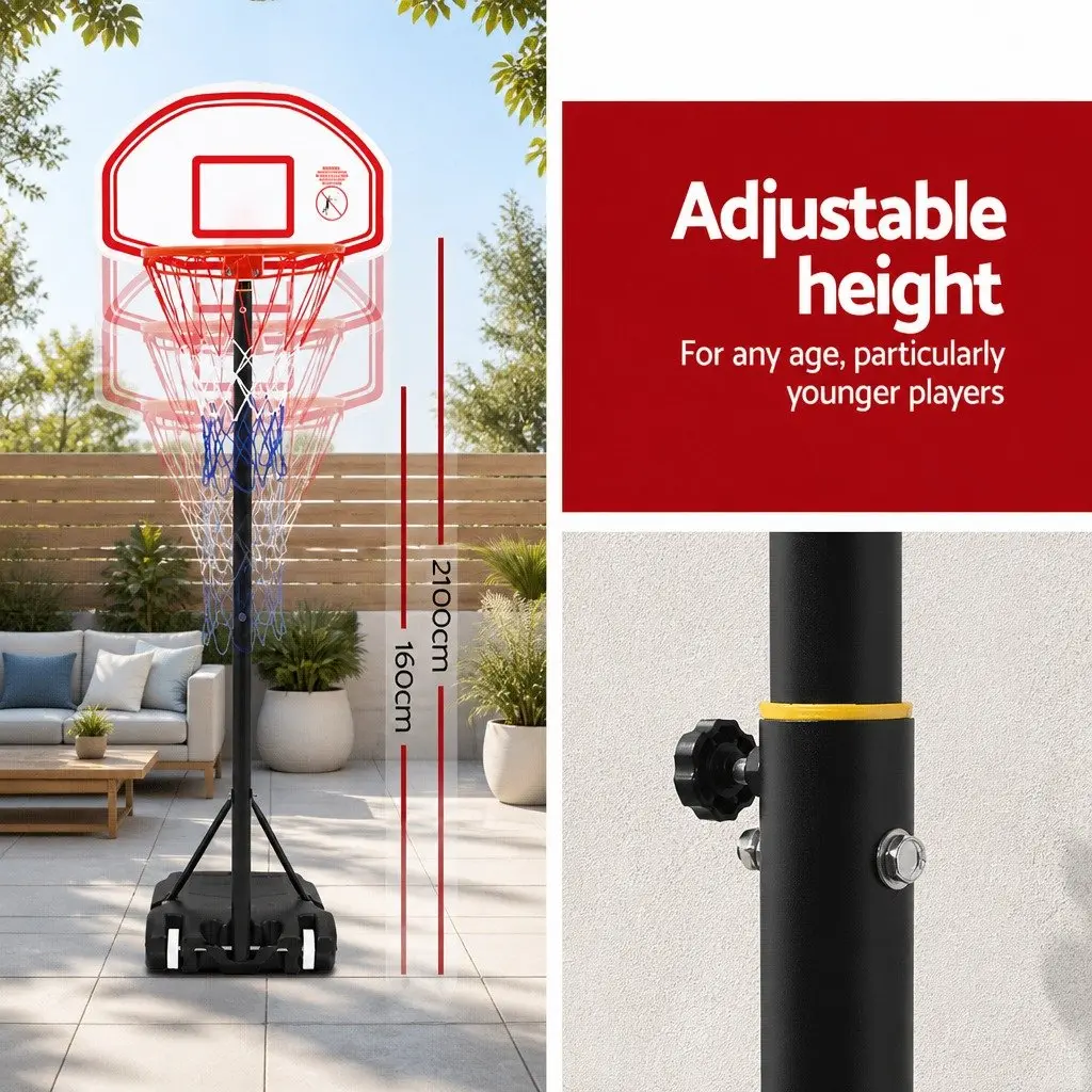 Basketball Hoop Stand System Adjustable Portable 1.6M to 2.1M White
